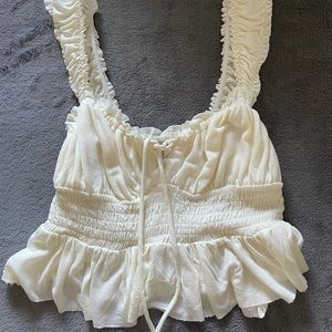 Lace up creme tank top